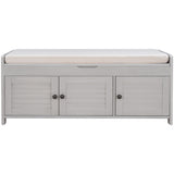 ZUN Storage Bench with 3 Shutter-shaped Doors, Shoe Bench with Removable Cushion and Hidden Storage 71735742