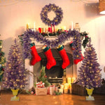 ZUN Pre-lit Christmas Artificial Tree 4-Piece Set, Garland, Wreath and Set of 2 Entrance Trees, X-mas N710P181800I