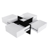 ON-TREND Unique Design Coffee Table with 4 Hidden Storage Compartments, Square Cocktail Table with WF305182AAK