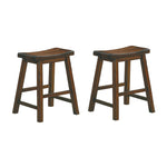 ZUN 18-inch Height Saddle Seat Stools 2pc Set Solid Wood Cherry Finish Casual Dining Furniture B01151977