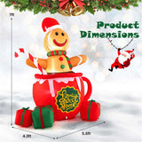 7ft Inflatable Gingerbread Man - Built-in LED Lights, Candy CaneHot Cocoa Mug Design, Multi-Color 84841295