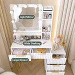 ZUN Makeup Vanity Desk with Mirror and Lights, Vanity Table, 5 Drawers, Side Cabinet, Storage Shelves 93599304