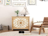 Rustic Wooden Accent Cabinet with Floral Carved Doors, 2 - Door Storage Cabinet for Living Room, W2295P365012