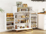 White Gold Kitchen Pantry Cabinet, Built-in Charging Station & Customizable LED 68345400