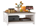 Rustic Farmhouse Coffee Table with Half-Open Storage, Square Rustic Wood Cocktail Table for Living 53645545