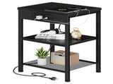 15.7" Small Side Table with Charging Station, End Table with Outlets & USB Ports, 3-Tier Adjustable 32069065