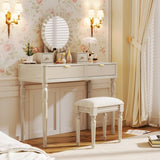 Luxury Vanity Desk with Round Mirror,Height-Adjustable, Stylish Dressing Table Set, 4 Drawers & N844P262897C