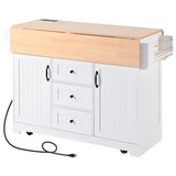 K&K 55.7'' Large Kitchen Island with 2 Drop Leaf,, Rolling Kitchen Cart on 5 Wheels with Power N707P186617W