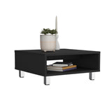 ZUN Coffee Table 10.6" H, 1 shelf, 4 legs, Black B097P250873