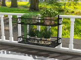 2-Tier Adjustable Railing Plant Stand with Hooks, Metal Hanging Flower Pot Holder for Balcony Porch 58457923