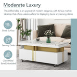 Contemporary Coffee Table with Faux Marble Top, Rectangle Cocktail Table with 41562548