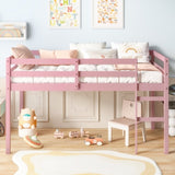 Solid Wooden, Rubber Wooden Twin Loft Bed with Ladder, Bed Platform of Strengthened Slats, Pink W504P190960