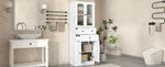 ZUN Tall Bathroom Storage Cabinet, Cabinet with Four Doors and Drawers, Adjustable Shelf, MDF Board, N725P186647W