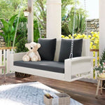 ZUN 2-Person Wicker Hanging Porch Swing with Chains, Cushion, Pillow, Rattan Swing Bench for Garden, 32760469