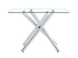 37.8" Round Tempered Glass Bar Table with Silver Metal Cross Legs 84945836