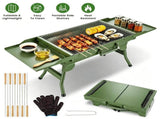 Portable Folding Charcoal BBQ Grill, Outdoor Barbecue Grill with Dual Side Shelves & 12 Air Vents, 29454027