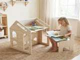 3-in-1 Kids Table and Chair Set, 55.8850.8069.85 cm House-Shaped Activity Table with Chalkboard & 85710156