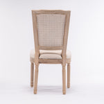 ZUN French Style Solid Wood Frame Linen Fabric Square Rattan Back Dining Chair,Set of 2,Cream W162290982