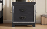Elegant Nightstand with Metal Handle and Sparkling Shiny Decoration, Bedside Table with 2 Drawers WF531200AAB