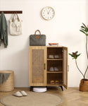 ZUN Natural Rattan Storage Cabinet Double-Door Shoe Cabinet with Large Storage Space and Durable W158183857