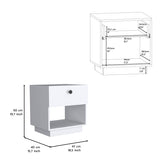 Single Drawer Nightstand 19"H with Open Storage Shelf, White B097133073