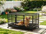 48" Heavy Duty Metal Dog Crate Kennel with Lockable Wheels Double Door Removable Tray Gray 94238926