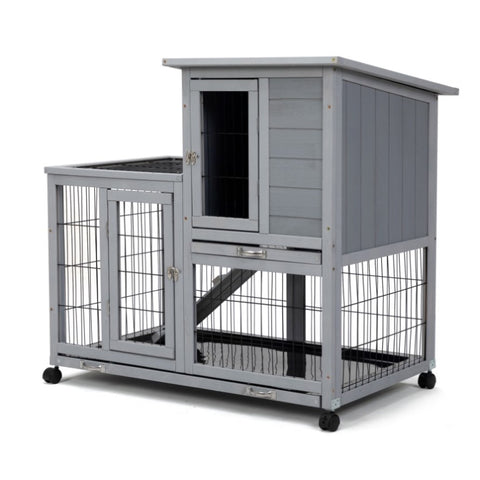 ZUN Detachable Rabbit Hutch with Removable Tray and Rolling Casters, Gray+White W2181P190614