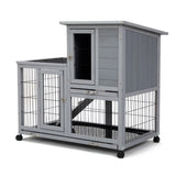 Detachable Rabbit Hutch with Removable Tray and Rolling Casters, GrayWhite W2181P190614