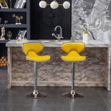 Masaccio Velvet Upholstered Adjustable Swivel Barstool, Set of 2, Yellow T2574P164847