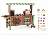 Toddler Wooden Play Food Truck Cart on Wheels, All-in-One Grocery Stand with Storage Cabinet Box, 33919502