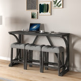 Bar Table Set with Power Outlet, Bar Table and Chairs Set, 4 Piece Dining Table Set, Industrial W487P333506