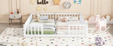Double Twin Floor Bed with Fence, Guardrails, without door, White 37744042