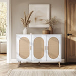 ZUN FCH 3-door vertical shoe cabinet particle board + plastic rattan white frame + original wood rattan 17034426