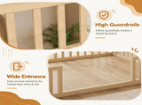 Twin and Full Size Solid Wood Montessori Floor Bed, House Shaped Frame with Safety Guardrails, W5767P546848