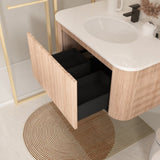 Arcora 36 Inch Wall Mounted Bathroom Vanity with Sink Curved Design, Wave Texture Wood Finish, W3235P336190