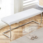 ZUN White shoe changing stool, silver metal legs, sofa stool dining chair, suitable for bedroom ,fitting W1151131315