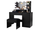 Large Vanity Set with 10 LED Bulbs, Makeup Table with Cushioned Stool, 3 Storage Shelves 1 Drawer 1 67872375