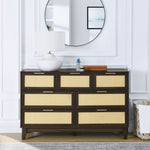 ZUN Bedroom 7 drawer dresser, rattan dresser modern wooden chest of drawers with spacious storage space W1781P183010