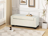 50" Ottoman Bench in Textured Fabric, Rectangular Design with Hinged Lid for Seating, Footrest, and 74862.00WHTTEX