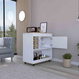 Camelia Bar Cart, Lower Panel, Six Bottle Cubbies, One Cabinet -Light Oak / White B20092081