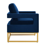 Modern Style Accent Chair with Gold Metal Base , Velvet Upholstered Leisure Chair with Open Armrest, W2186P148525