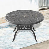 48-inch Cast Aluminum Patio Dining Table with Black Frame and Umbrella Hole W1710P166023