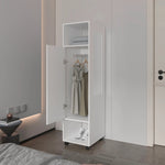 ZUN White 1-Door Wardrobe with Mirror and Open Storage B062P227644