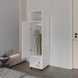 White 1-Door Wardrobe with Mirror and Open Storage B062P227644