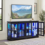 LED Curio Display Cabinet Antique Display Cabinet with Glass Doors Adjustable Shelves for W2275P300145