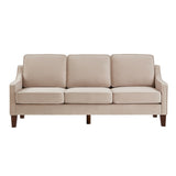 Modern 3 Person seat Sofa Couch with Scooped Armrest/Wood legs,Upholstered Velvet 3-seat Sofa with W2186P143473