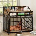 ZUN 43.3 inch Dog Crate Furniture for Large Dogs,Wooden Dog Crate Divider,Double Door Dog Kennel 88510541