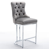 26" Counter Height Bar Stools Set of 2, Modern Velvet Barstools with Button Back&Rivet Trim W1143112577