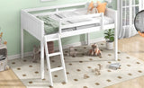 Twin Size Wood Low Loft Bed with Ladder, ladder can be placed on the left or right, White WF313084AAK