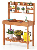 61" Wooden Gardening Worktable Flip-Up Tabletop Hidden Compartment, 3-Tier Storage, 35lbs Net, 36277238
